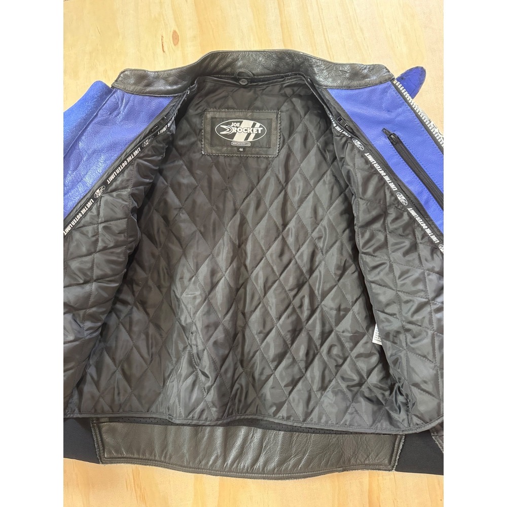 Joe Rocket Blue Leather Motorcycle Jacket Y2K Racing Moto Biker Streetwear XL 48 - Picture 6 of 15